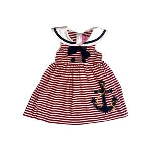 Girls Red and White Striped Nautical sailor collar applique top size 4t